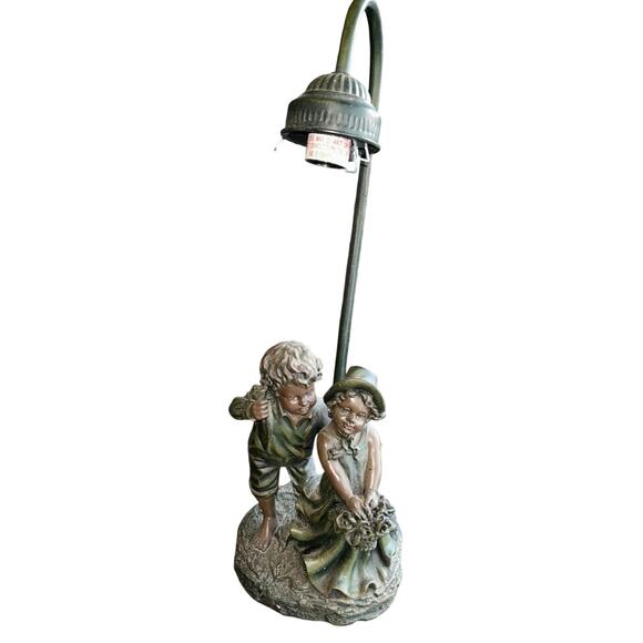 Vintage Crosa 2000 Bronze Table Lamp Boy And Girl signed cottage core